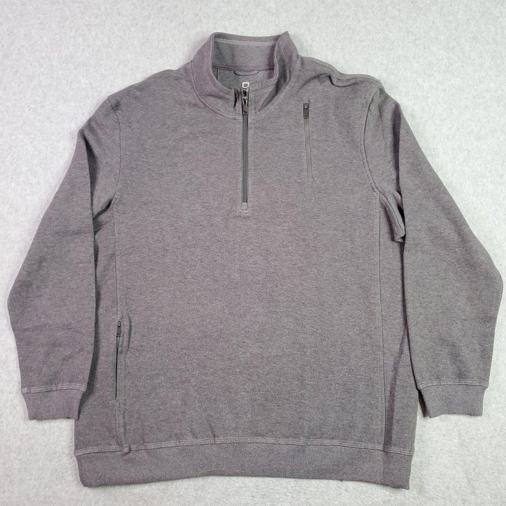 SCOTTeVEST Sweater Mens Large Gray Quarter Zip Travel Tech Pocket Pullover